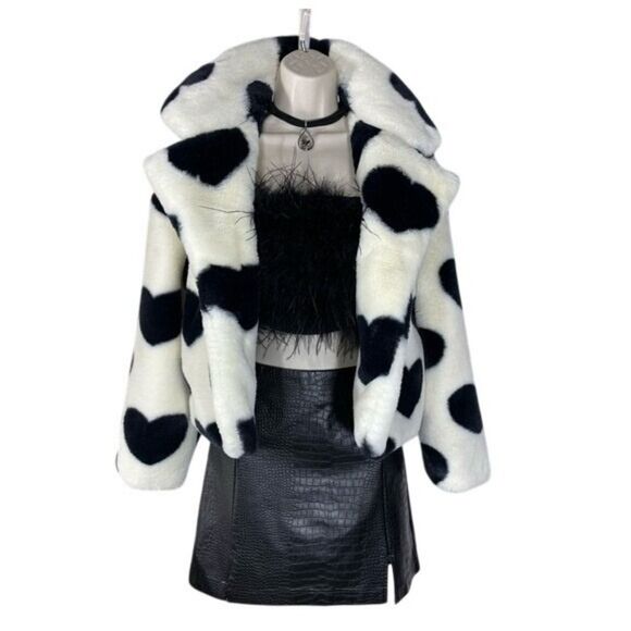 Stoosh Jackets & Blazers - Faux Fur coat W/ M White Black Heart Print Stoosh A14314 LN